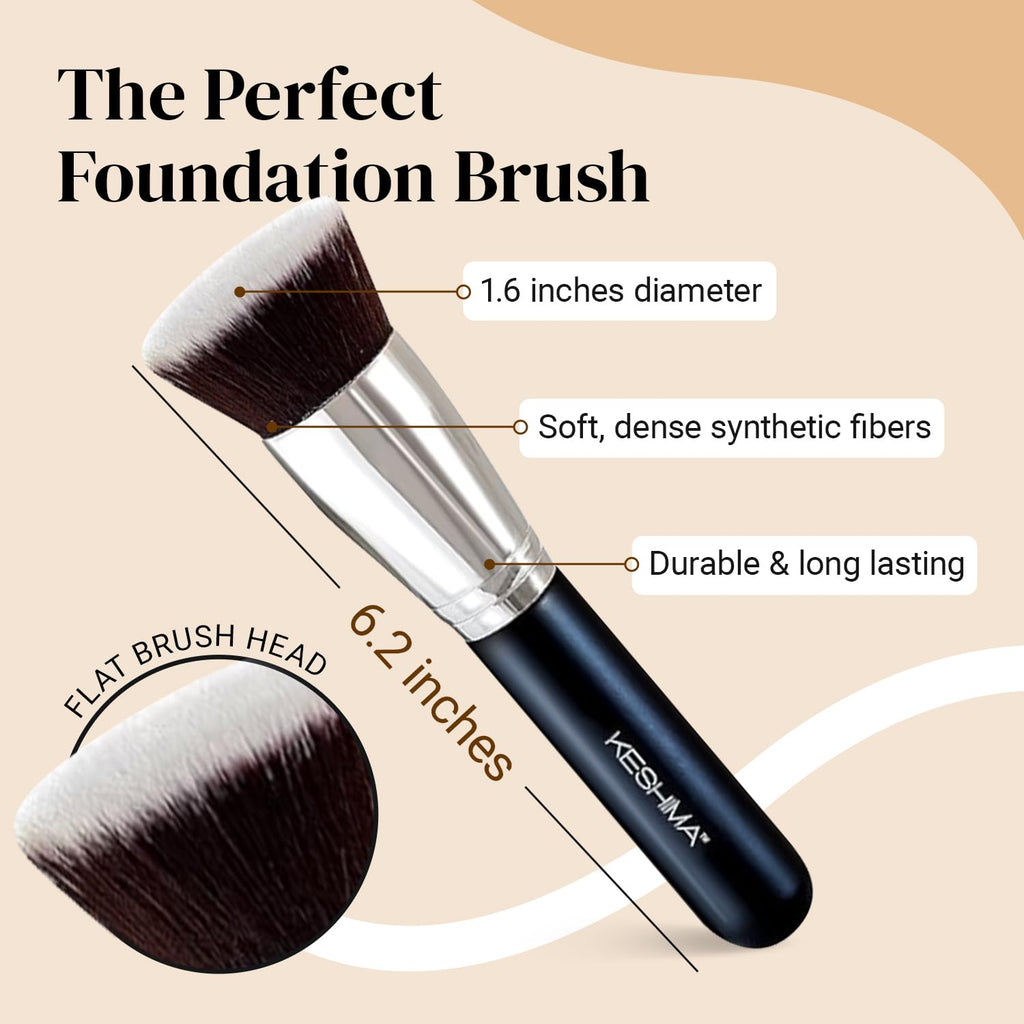 Flat Top Kabuki Foundation Brush By KESHIMA - Premium Makeup Brush for Liquid, Cream, and Powder - Buffing, Blending, and Face - 1.2" Top Diameter