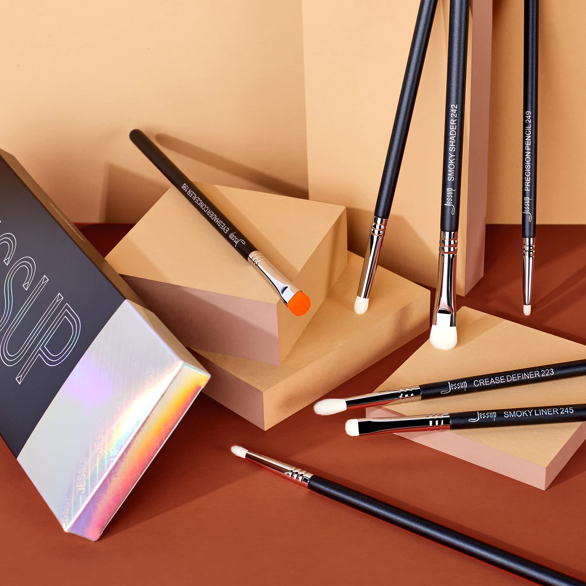 Jessup Makeup Brushes Set Professional 35pcs Premium Synthetic Labeled Make up Brush for Foundation Eyeshadow Concealer Contour Eyeliner Blush Powder and Eyebrow, Cruelty-Free, Black T342