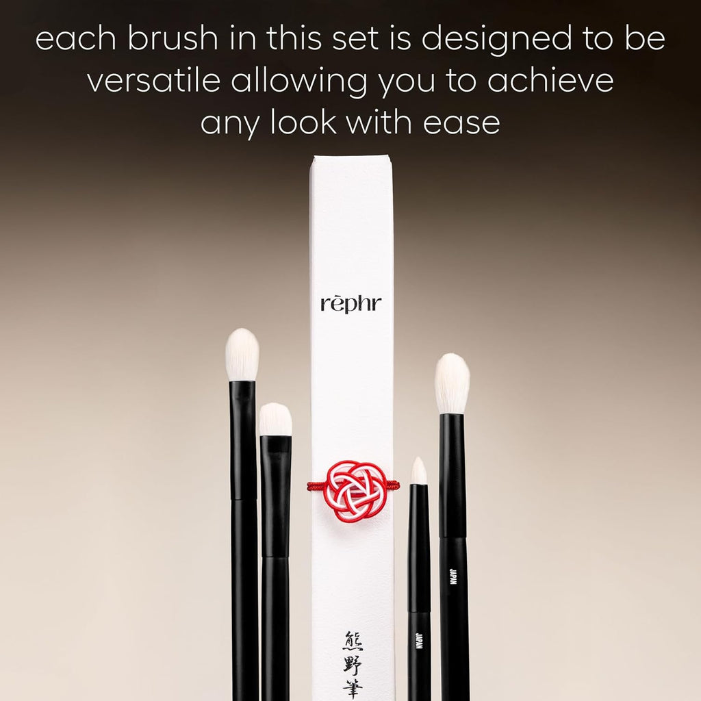 rephr The Core Eye Set – 4 Handmade Japanese Makeup Brushes with Natural Goat Hair | Essential Eye Brush Set for Blending, Shading, Crease & Detail | Handmade in Kumano, Japan