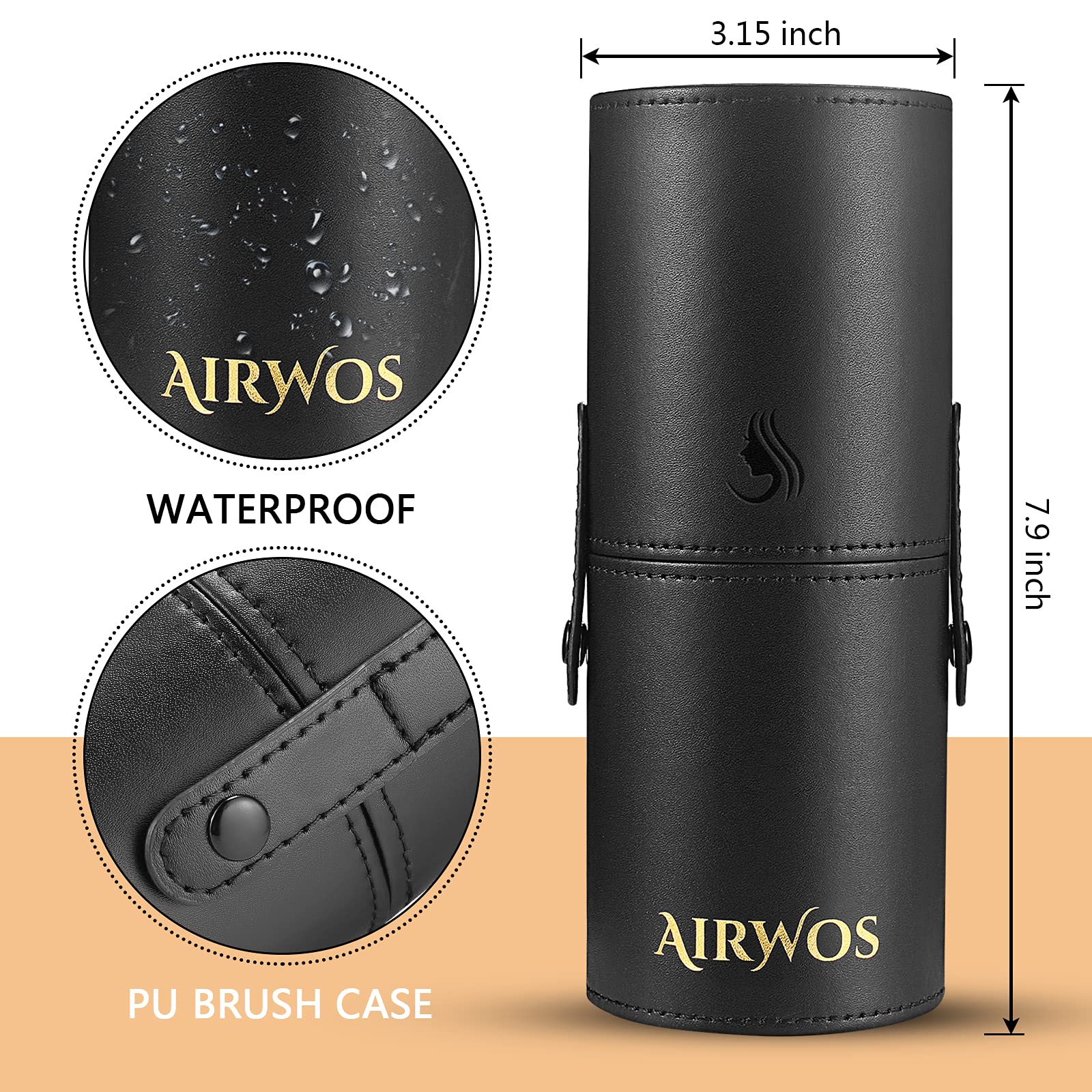 AirWos® 14 Pcs Professional Makeup Brush Set with Case - Synthetic Foundation, Powder, Eyeshadow, Concealer Brushes with Pearl Flash Handles