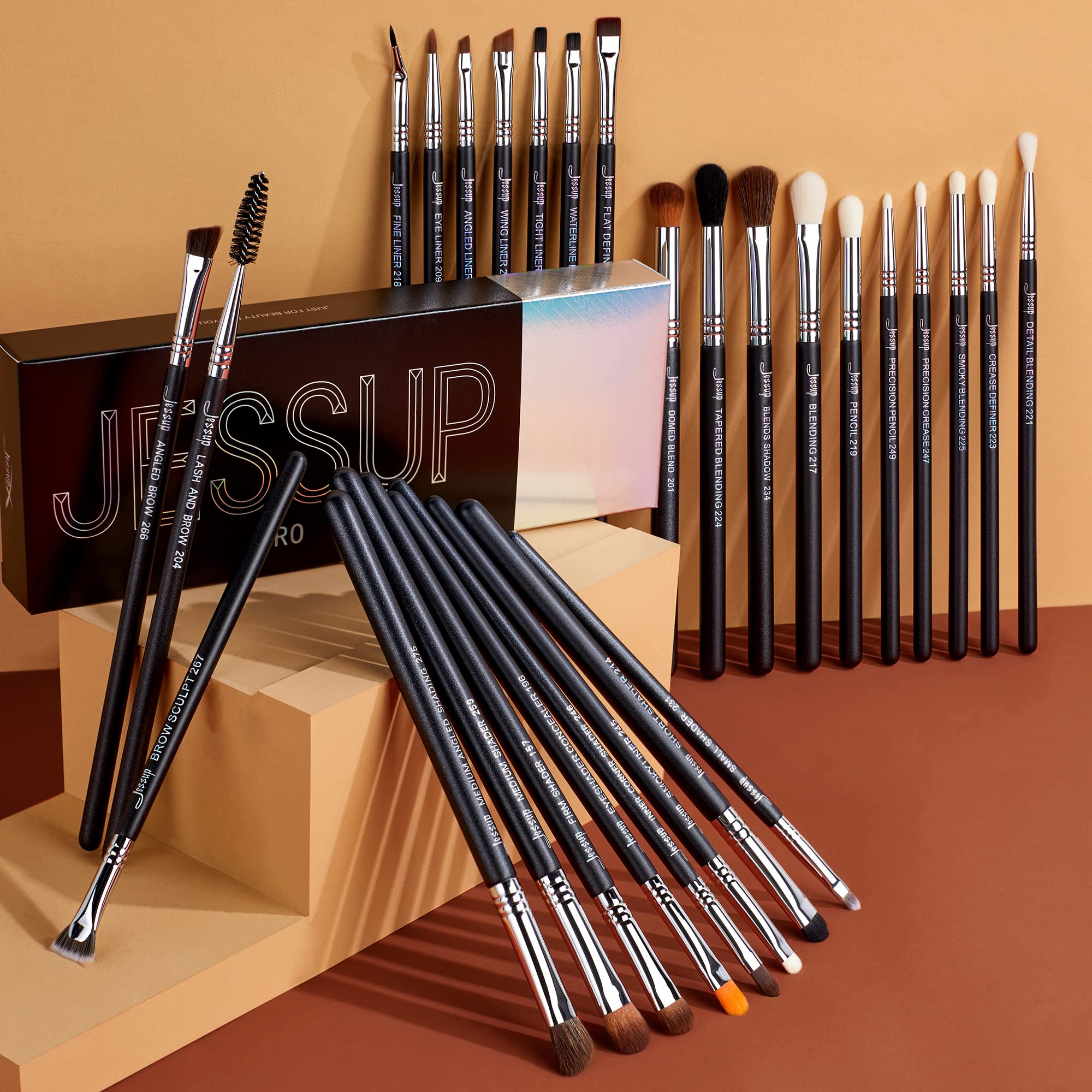 Jessup Makeup Brushes Set Professional 35pcs Premium Synthetic Labeled Make up Brush for Foundation Eyeshadow Concealer Contour Eyeliner Blush Powder and Eyebrow, Cruelty-Free, Black T342