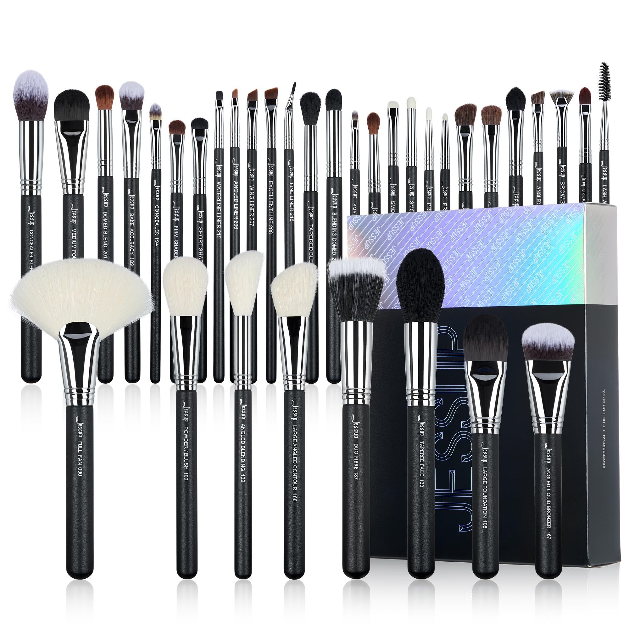 Jessup Makeup Brushes Set Professional 35pcs Premium Synthetic Labeled Make up Brush for Foundation Eyeshadow Concealer Contour Eyeliner Blush Powder and Eyebrow, Cruelty-Free, Black T342