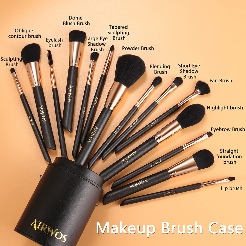 AirWos® 14 Pcs Professional Makeup Brush Set with Case - Synthetic Foundation, Powder, Eyeshadow, Concealer Brushes with Pearl Flash Handles