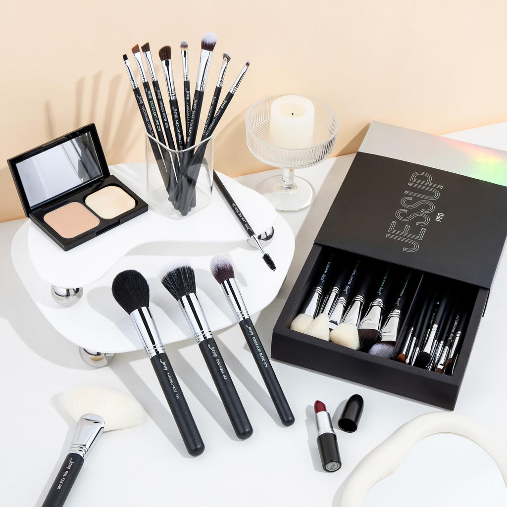 Jessup Makeup Brushes Set Professional 35pcs Premium Synthetic Labeled Make up Brush for Foundation Eyeshadow Concealer Contour Eyeliner Blush Powder and Eyebrow, Cruelty-Free, Black T342
