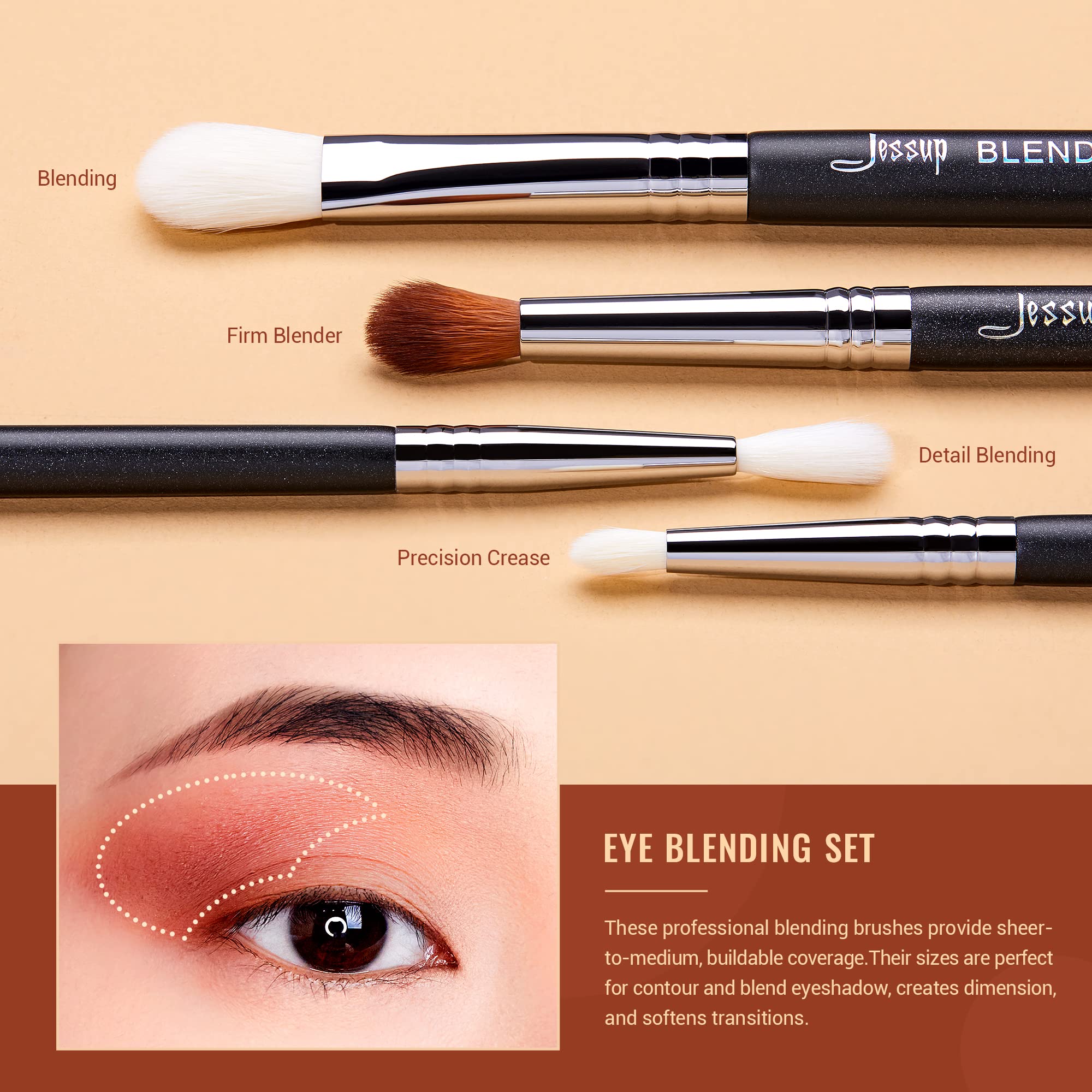 Jessup Makeup Brushes Set Professional 35pcs Premium Synthetic Labeled Make up Brush for Foundation Eyeshadow Concealer Contour Eyeliner Blush Powder and Eyebrow, Cruelty-Free, Black T342