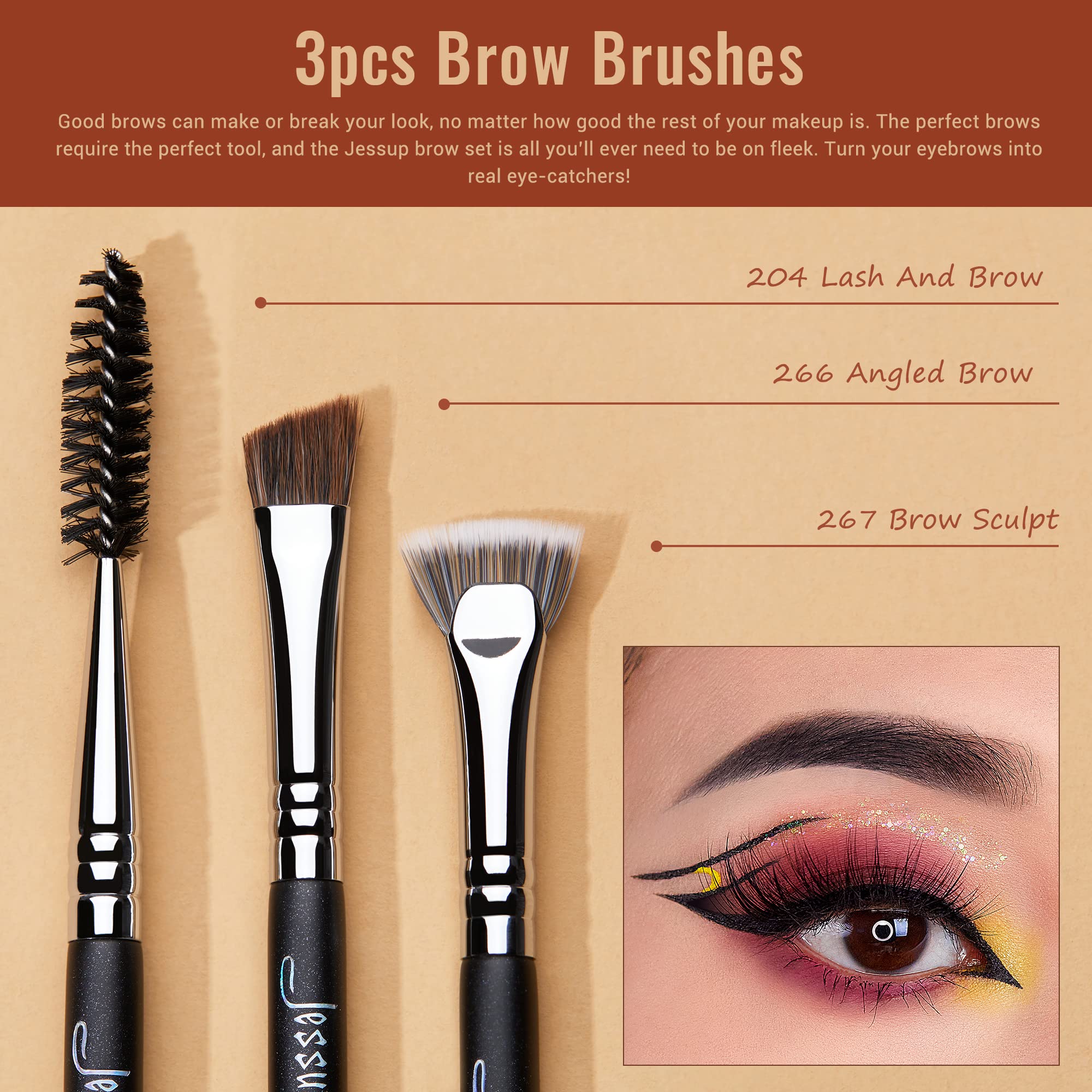 Jessup Makeup Brushes Set Professional 35pcs Premium Synthetic Labeled Make up Brush for Foundation Eyeshadow Concealer Contour Eyeliner Blush Powder and Eyebrow, Cruelty-Free, Black T342