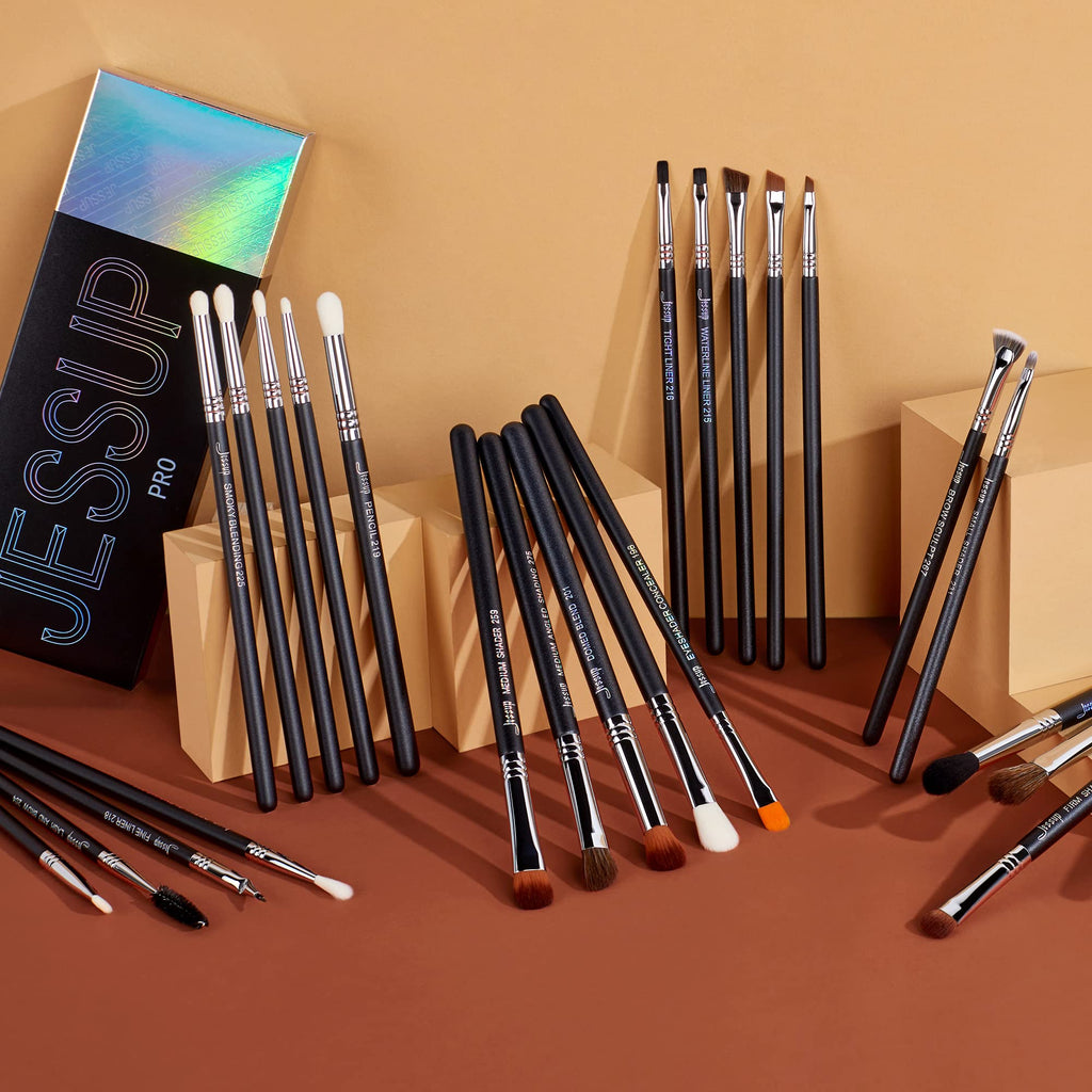 Jessup Makeup Brushes Set Professional 35pcs Premium Synthetic Labeled Make up Brush for Foundation Eyeshadow Concealer Contour Eyeliner Blush Powder and Eyebrow, Cruelty-Free, Black T342