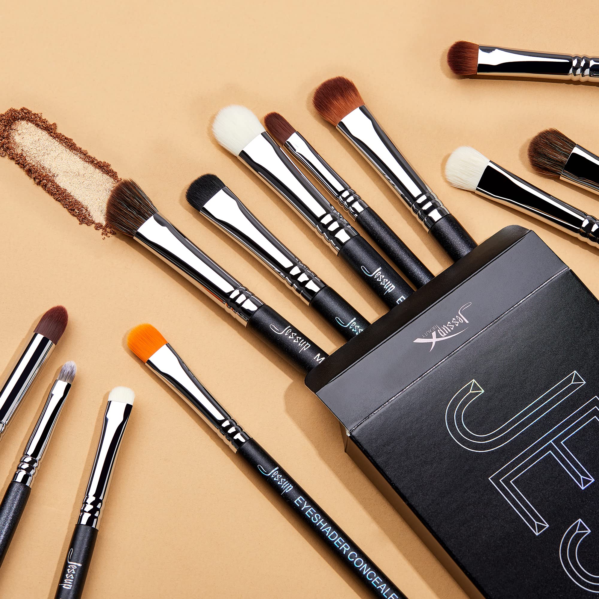 Jessup Makeup Brushes Set Professional 35pcs Premium Synthetic Labeled Make up Brush for Foundation Eyeshadow Concealer Contour Eyeliner Blush Powder and Eyebrow, Cruelty-Free, Black T342